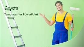  Presentation with eco friendly home renovation - Amazing theme having construction hiring - young painter doing renovation backdrop and a  colored foreground
