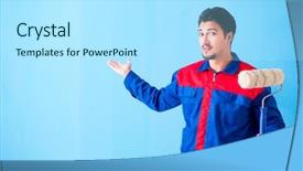  Presentation with eco friendly home renovation - Audience pleasing presentation consisting of construction hiring - young painter doing renovation backdrop and a arctic colored foreground