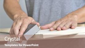  Presentation with housekeeping - Amazing presentation theme having construction housekeeping - closeup of a young caucasian backdrop and a coral colored foreground