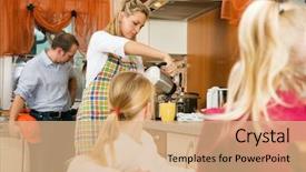  Presentation with start construction - PPT layouts enhanced with construction housekeeping - family doing their breakfast routine background and a coral colored foreground