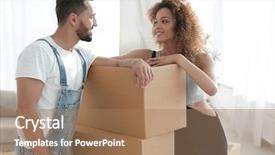  Presentation with next - PPT theme featuring construction housekeeping - loving couple standing next background and a coral colored foreground