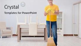  Presentation with helping man - PPT layouts enhanced with construction housekeeping - man husband cleaning the house background and a  colored foreground