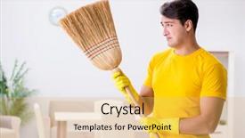  Presentation with helping man mouintain - Beautiful PPT layouts featuring construction housekeeping - man husband cleaning the house backdrop and a  colored foreground