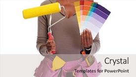  Presentation with housekeeping - PPT theme enhanced with construction housekeeping - woman hands with painting roller background and a  colored foreground
