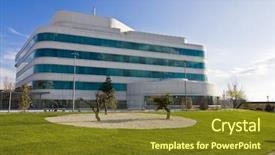  Presentation with modern building - Colorful slide deck enhanced with construction industry - modern office building in commercial backdrop and a tawny brown colored foreground