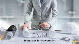  Presentation with industry - PPT theme consisting of construction-industry-concept-with-drafts background and a  colored foreground