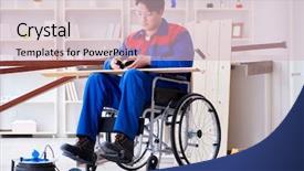  Presentation with measurement - Amazing slide set having construction injury - disabled carpenter taking measurement backdrop and a soft green colored foreground