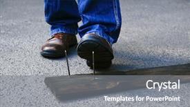  Presentation with nail - Beautiful PPT theme featuring construction injury - worker steps on nail outdoors backdrop and a gray colored foreground