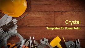  Presentation with wood tools - Audience pleasing slide deck consisting of construction instrument on wood background backdrop and a tawny brown colored foreground