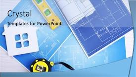  Presentation with floor plan - Presentation design having construction instruments plan and brushes background and a light blue colored foreground
