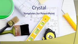  Presentation with construction - Amazing PPT theme having construction instruments plan and brushes backdrop and a sky blue colored foreground