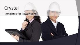  Presentation with safety construction - Presentation enhanced with construction job safety analysis - team of architects isolated background and a white colored foreground