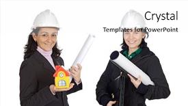  Presentation with construction women - Amazing slide set having construction job safety analysis - team of women architects isolated backdrop and a white colored foreground