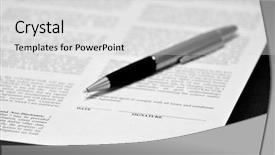  Presentation with contract - Slide set featuring construction law - contract with pen on desk background and a light gray colored foreground