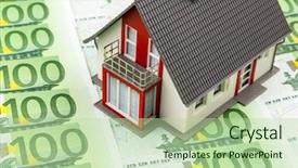  Presentation with financing - Audience pleasing slide set consisting of construction law - house on bills symbolic photo backdrop and a mint green colored foreground