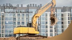  Presentation with apartment development - Presentation theme featuring construction-machine-excavator-standing background and a light gray colored foreground