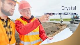  Presentation with construction site construction - Cool new PPT layouts with construction-manager-and-foreman backdrop and a sky blue colored foreground