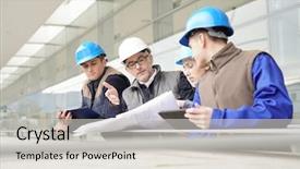  Presentation with instruction - Beautiful presentation theme featuring construction manager giving instructions backdrop and a light gray colored foreground