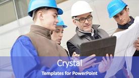  Presentation with instruction - Colorful presentation theme enhanced with construction manager giving instructions backdrop and a cobalt blue colored foreground