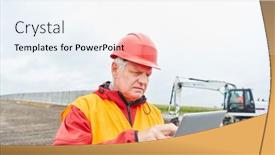  Presentation with road construction - Beautiful slide deck featuring construction-manager-with-tablet-computer backdrop and a white colored foreground