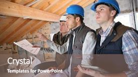  Presentation with construction site construction - PPT theme enhanced with construction manager with workers checking background and a gray colored foreground