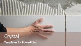  Presentation with construction work - Theme having construction mason man hands background and a coral colored foreground