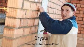  Presentation with concrete construction - Presentation theme having construction mason worker bricklayer making background and a coral colored foreground