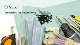  Presentation with tools - Cool new presentation theme with construction materials - plasterboard tools metal studs screws backdrop and a soft green colored foreground