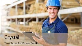  Presentation with industrial - Amazing presentation theme having construction materials - portrait of smiling industrial worker backdrop and a coral colored foreground