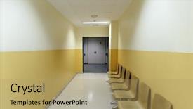  Presentation with europe - Presentation consisting of construction medical center - hospital corridor picture from spain background and a coral colored foreground