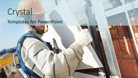  Presentation with tile - Cool new presentation theme with construction millwrights - facade builder installing tile backdrop and a sky blue colored foreground