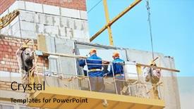  Presentation with business building blocks - Amazing slide deck having construction millwrights - two builders worker installing glass backdrop and a yellow colored foreground