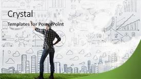  Presentation with sketching - Audience pleasing theme consisting of construction money - builder woman sketching city backdrop and a white colored foreground