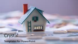  Presentation with money construction - Amazing PPT theme having construction money - house model on euro cash backdrop and a light blue colored foreground