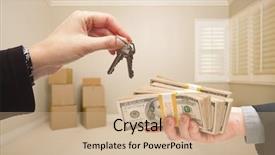  Presentation with tan - Colorful slide set enhanced with construction money - man and woman handing backdrop and a coral colored foreground