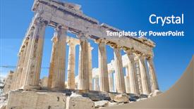  Presentation with temple - Slide deck featuring construction museum - fragment of the parthenon background and a teal colored foreground