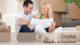  Presentation with floor - PPT layouts enhanced with construction new - attractive couple sitting on home background and a mint green colored foreground