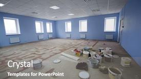  Presentation with new office - Beautiful presentation theme featuring construction new and modern office backdrop and a gray colored foreground