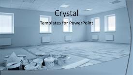  Presentation with new office - Audience pleasing theme consisting of construction new and modern office backdrop and a light blue colored foreground