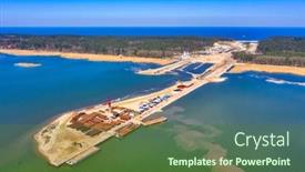  Presentation with canal - Amazing presentation design having construction-of-a-canal backdrop and a tawny brown colored foreground