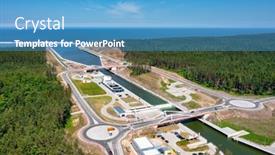  Presentation with canal - Slide set having construction-of-a-canal background and a teal colored foreground