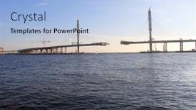  Presentation with bridge construction - Slide deck consisting of construction-of-a-large-bridge background and a light blue colored foreground