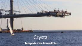  Presentation with bridge construction - Audience pleasing presentation theme consisting of construction-of-a-large-bridge backdrop and a ocean colored foreground