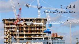  Presentation with tall building - Cool new theme with construction of a tall modern building backdrop and a light blue colored foreground