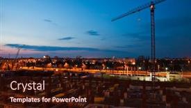  Presentation with crane - PPT theme consisting of construction of buildings with crane at sunset background and a wine colored foreground