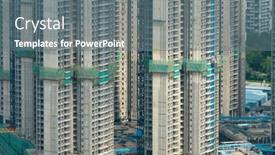  Presentation with city buildings - Slide set with construction-of-high-rise-buildings background and a gray colored foreground