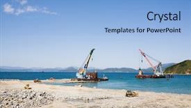  Presentation with construction cranes - Cool new presentation with dredged - construction of new seaport oil backdrop and a light blue colored foreground