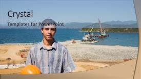  Presentation with construction cranes - PPT theme featuring  background and a  colored foreground