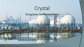  Presentation with construction equipment - Presentation theme enhanced with construction of oil refinery background and a sky blue colored foreground