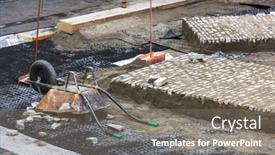  Presentation with road pavement - Presentation theme with construction-of-pavement-road background and a gray colored foreground